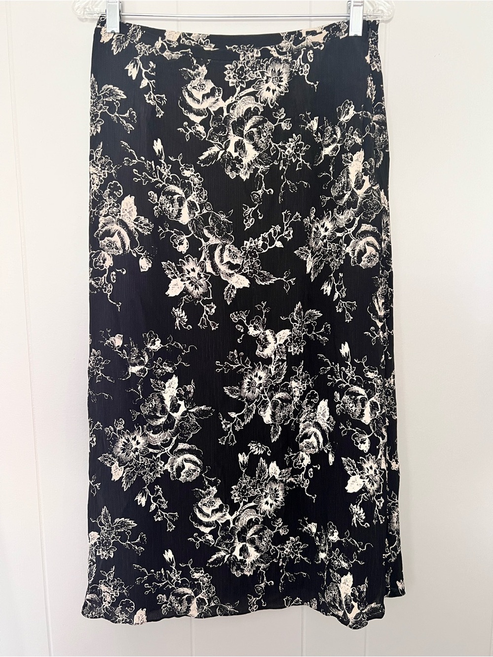 Vintage Y2K Silk Black White Floral Whimsygoth Fairycore Grunge Maxi Skirt SZ 8
